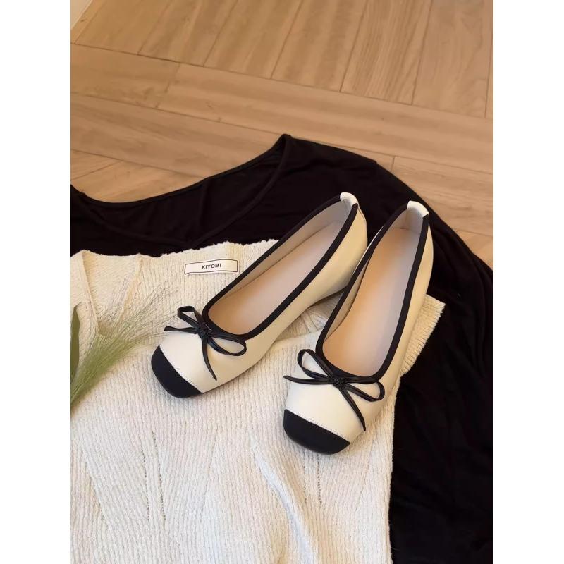 

Sheepskin version~ inner height-increasing bag head slippers women s bow one word shallow mouth half drag ballet shoes 35