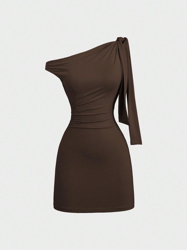Damska Modna Sukienka Bodycon z Jednym Rękawem, Bez Rękawów, Łatana