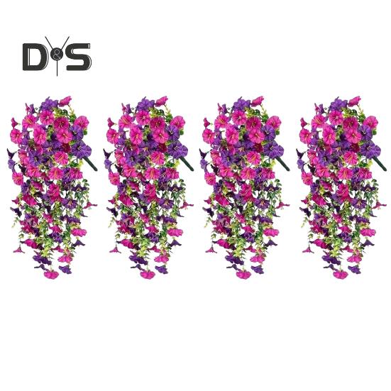4 Pcs Hanging Faux Morning Glories UV-Proof Artificial Flowers All-Weather Fake Flowers for Outdoor Decoration Porch Hanging Planters