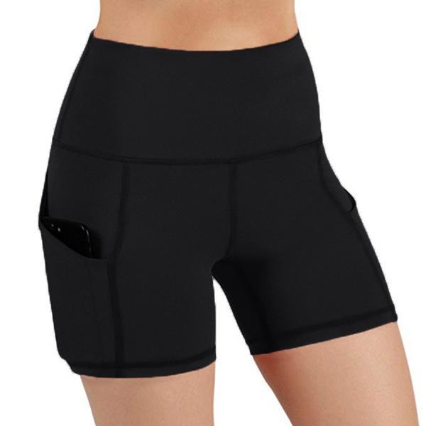 High Waisted Yoga Running Compression Shorts With Side Pockets S чёрный