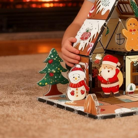 Magnetic Gingerbread House Building Set for Kids DIY Holiday Cookie House Toy with Magnetic Tiles Magnet Building Blocks