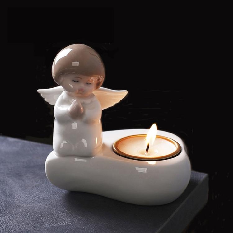 Delikata Keramiska Bönande Änglar Värmeljushållare Lättrengöring Votive Ljusstake för Heminredning