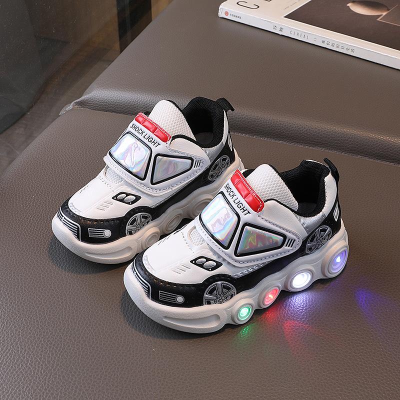 

Kids Casual Shoes Led Light Car Club Cartoon PU Leather Spring Shoes For Children Anti-slip Red Blue Shoes Size 21-30 21