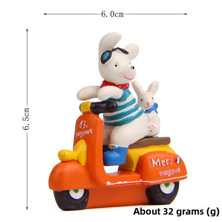 

Cartoon Dog Resin Rabbit Figurine Ride Motorcycle For Home Office And Gift Party