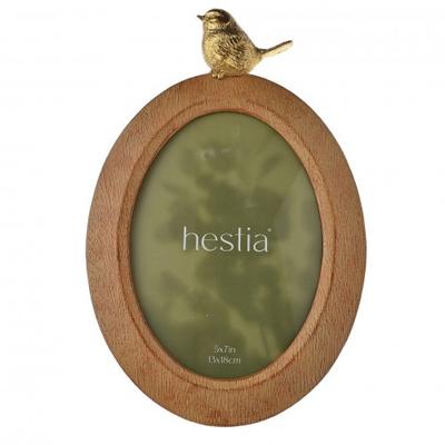 Hestia Wood Effect Oval Frame with Gold Bird 5 X 7