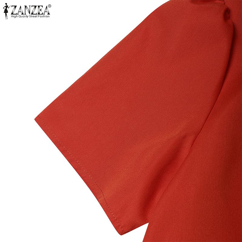 ZANZEA Damen Lässig Rundhals Sommer Kurzarm A-Linien-Kleid