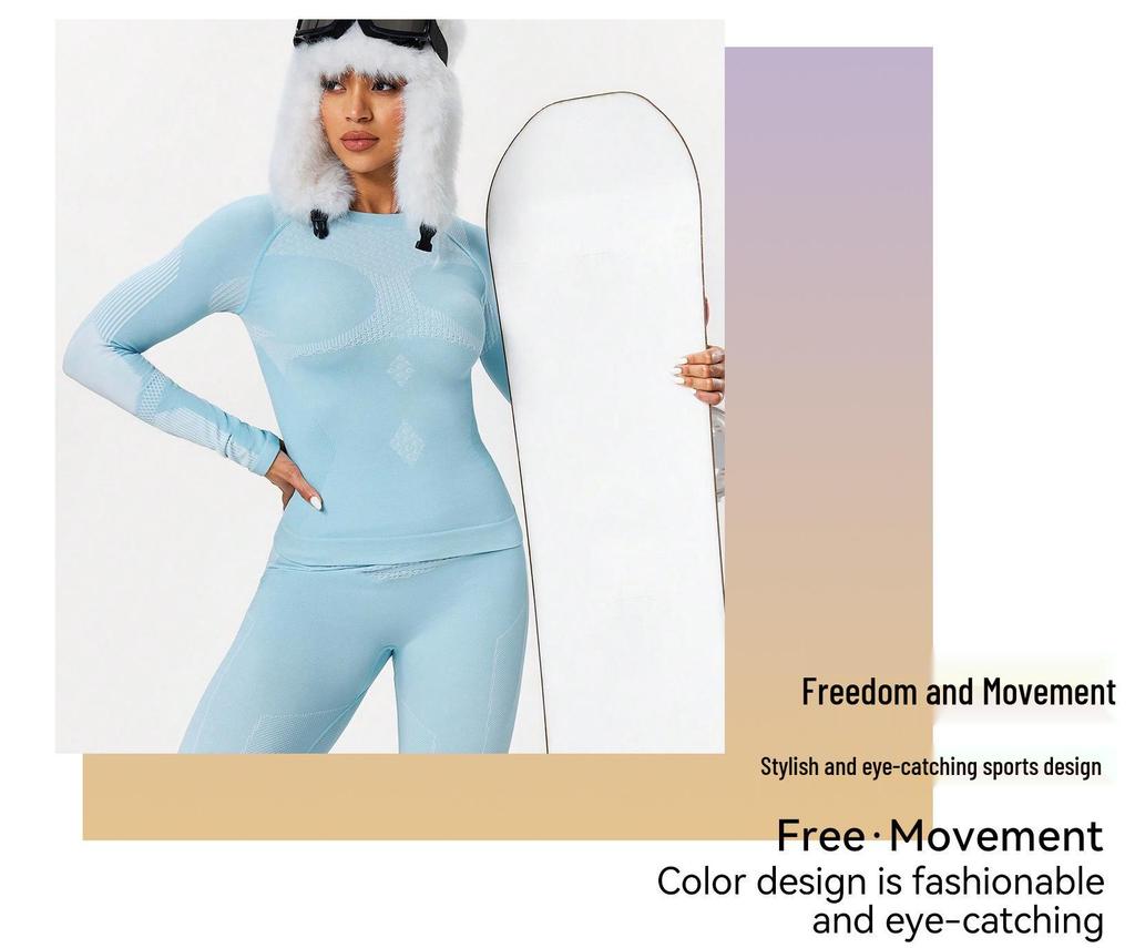 Ciepły zestaw bielizny bazowej narciarskiej i do jogi: Długi rękaw odprowadzający wilgoć