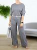 Spring and Autumn European and American Women's Clothing Solid Color Crew Neck Long Sleeve Long Pants Medium and Long Jacket Three-piece Set