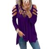 Women's  Winter Fashion Sexy V-Neck Solid Color Off-the-shoulder Hollow Casual T-Shirt Top
