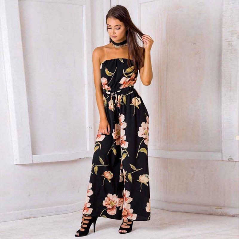 Yaz ve Bahar İçin Zarif Kayık Yaka Desenli Kadın Off Shoulder Tulum