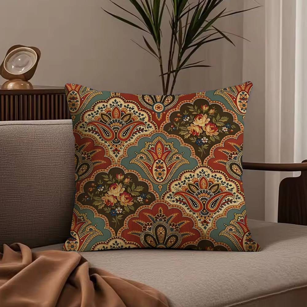 Art Sari Fabric Pillow Case Anti-dustmite Pillowcase Invisible zipper silky short plush Sofa cushion cover