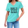 Fashionable and Versatile Prone To Shenanigans Printed Top V-neck Short Sleeved Women's T-shirts