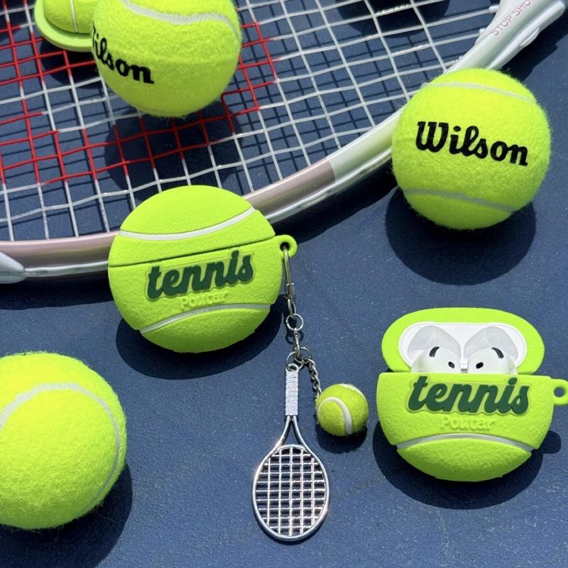 For AirPods Pro3 4 3 2 1 Pro Simulation Tennis Case 3D Ball Flocking Fur Plush Generation Cover with Kit Keychain Women Girls