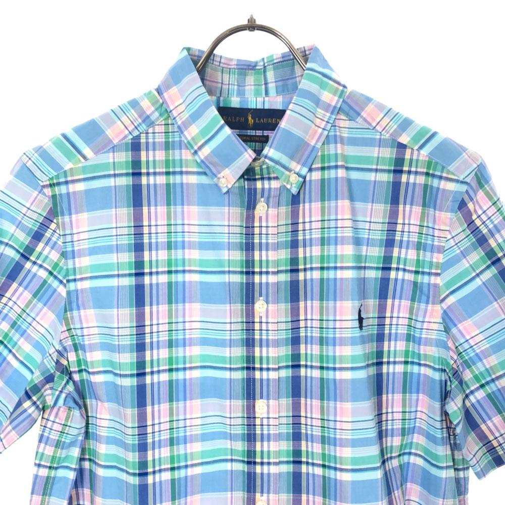 Unused RALPH LAUREN Check Short Sleeve Button Down Shirt XL(18-20) Blue Kid's Used