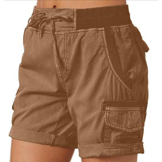 Shorts Femmes Taille Haute Cordon de Serrage Ajustable Shorts Cargo avec Poches Couleur Unie Été Shorts Décontractés Vêtements Quotidien