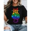 Rainbow Hearts Cat Graphic T Shirt Colorful Love Heart Kitten Shape Print Short Sleeve Tee Women Pet Lover Pride Casual Tops