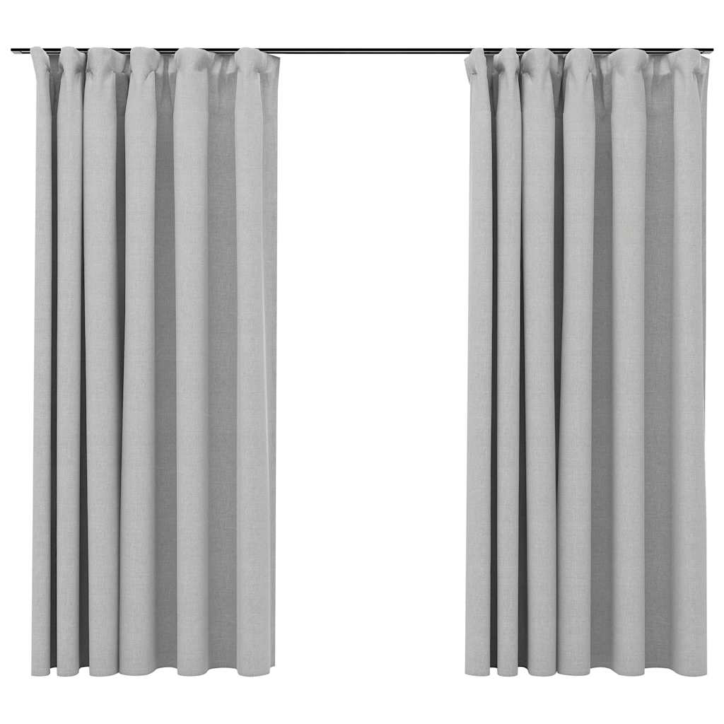Blackout Curtains with Hooks Linen Look 2 Pcs Gray 140 X 175 Cm