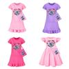 Girl Stitch Pattern Short Sleeve Nightdress With Ruffle Hem For Kids Fashion