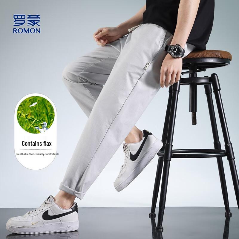 

Romon Men s Linen Blend Casual Cropped Pants L