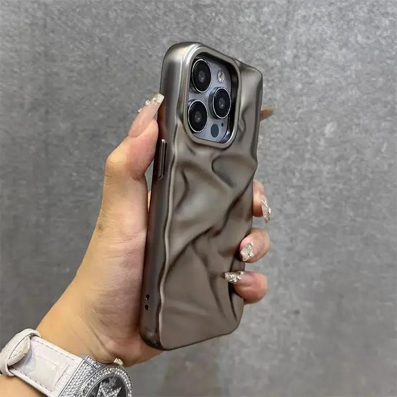 Luxury Titanium Natural Color Plating Wrinkle Case For iPhone 17 16 15 14 13 12 Pro Max Plus 11 Matte Shockproof Folding Cover