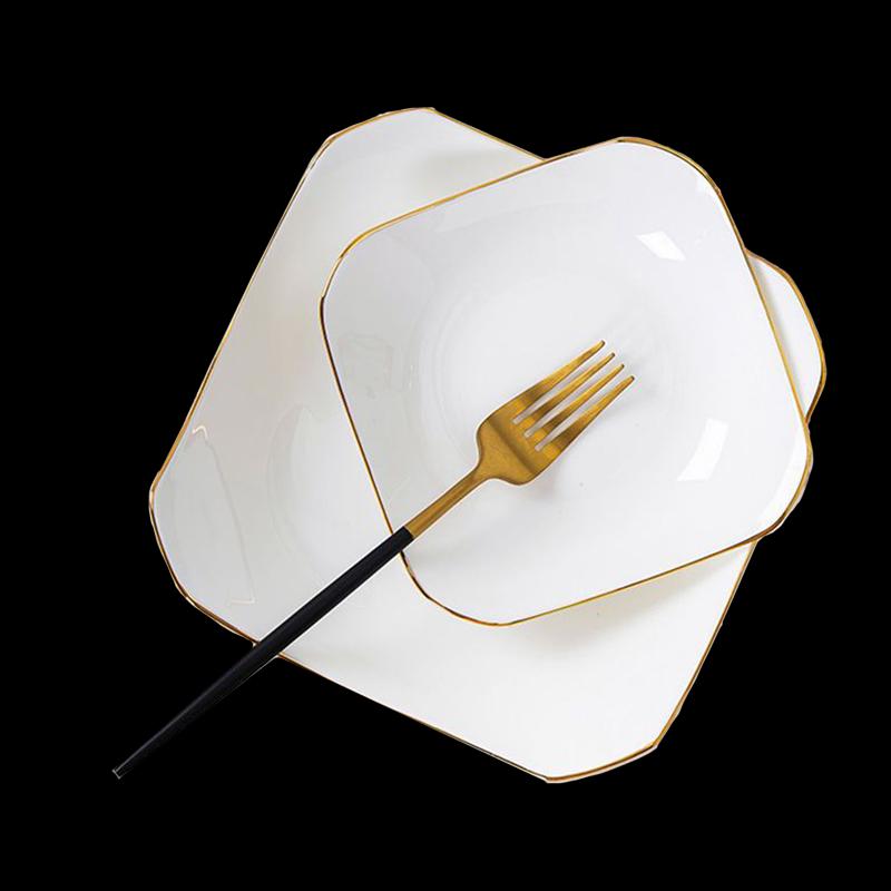 LIJIA KITCHENWARE Jingdezhen Gold-Rimmed Ceramic Square Dinner Plate