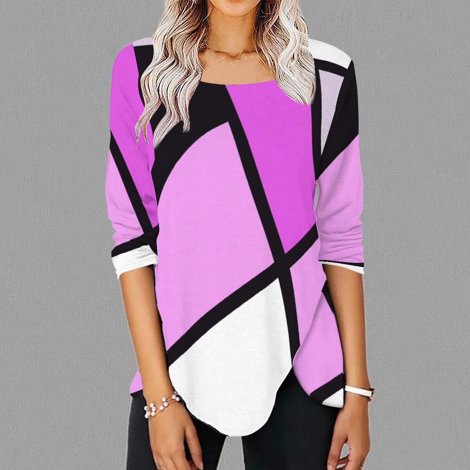 

Женская модная повседневная футболка с длинным рукавом с круглым вырезом и длинными рукавами, нерегулярный цвет, футболка с длинным рукавом с принтом, топ L