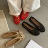 Fashion Vintage Woven Hollow Flat Sandals for Women Summer Round Toe Shallow Brand Designer Shoes Comfort Soft Beach Casual Shoe Loafers
