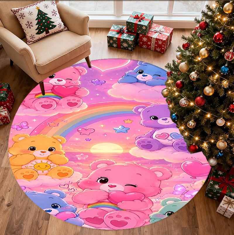 Care Bears Pattern Round Rug, Indoor/Outdoor Mat, for Picnic, Gameroom, Bedroom, Office, Living Room, Home Decor Carpet, Birthday Gift