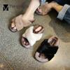 Fashion Celebrity Cross band fur slippers women winter shoes warm plush pantuflas thicken soled mixed colors fleeces slides mujer