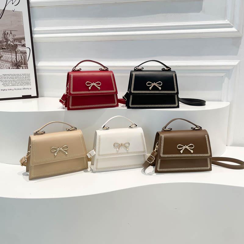 2025 summer new fashion large capacity simple casual texture solid color large capacity bow shoulder messenger bag