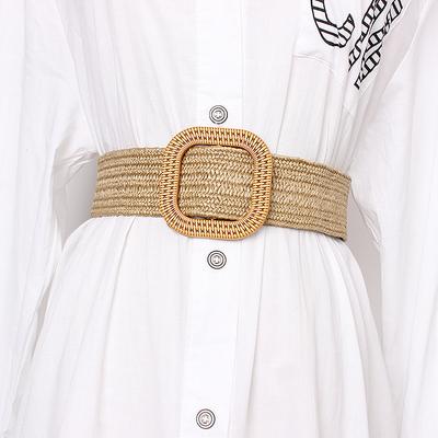 Summer Fashion Woven Elastic Belt Women'S Decorative Dress Wide Waist Seal Elastic Belt No Perforated Belt