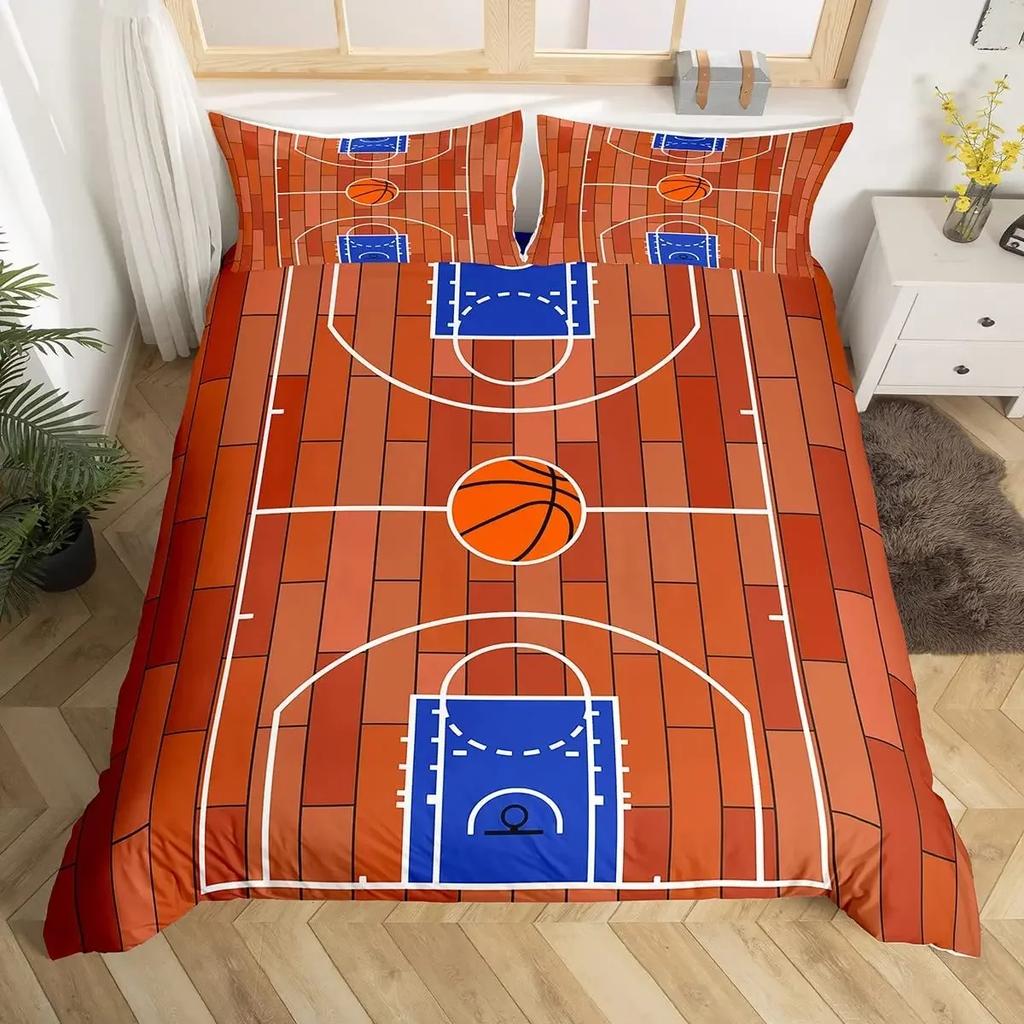 Basketball Bedding Set Kids Basketball Court Comforter Cover Set for Boys Men 3D Ball Pattern Sports Theme Duvet Cover Twin Size