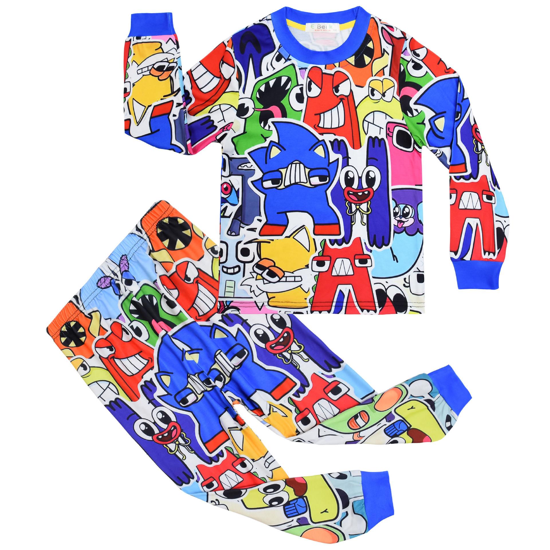 Long-Sleeved Animated Cartoon Digital Printing Clothing, Children S Long-Sleeved Loungewear Set 7730 110