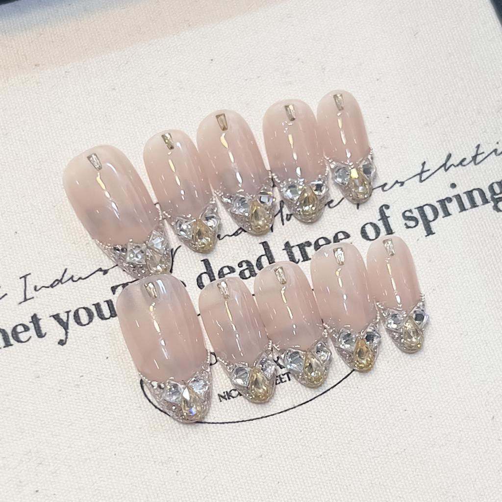Gentle Pink Fake Nails with Glitter Tip Prevailing Natural Look Press-On Nail Sets for Women and Girl Nail Salon