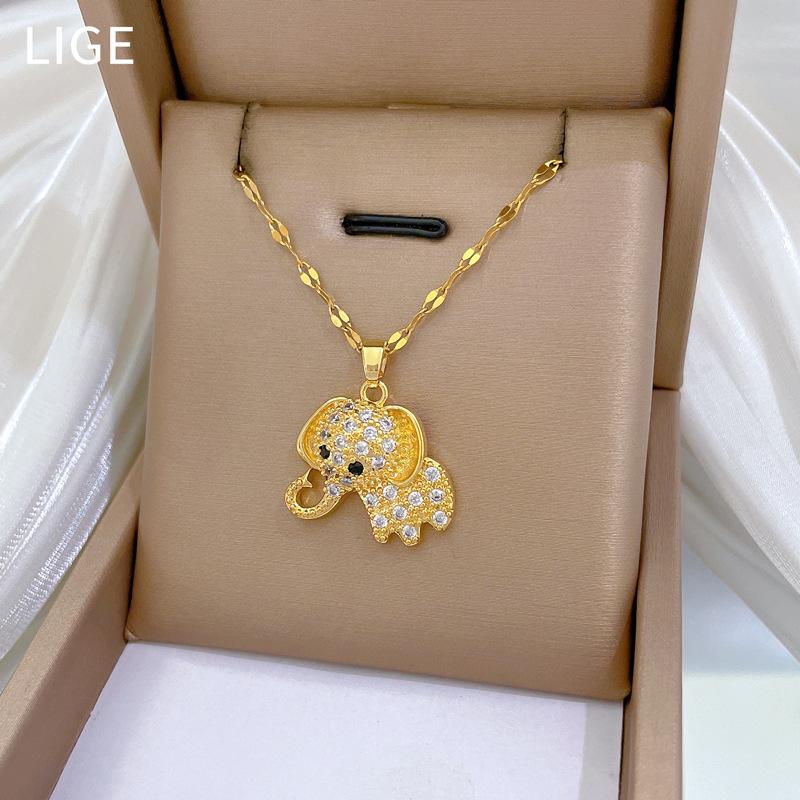 Big Ears Long Nose Elephant Light Luxury Temperament Gorgeous Full Diamond Necklace Female Versatile Collarbone Chain Titanium Steel Chain