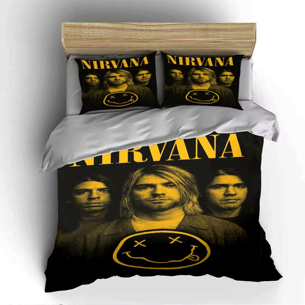 Set Biancheria da Letto Stampato Banda Nirvana Set Biancheria da Letto Nero (1 copripiumino, 2 federe, piumino non incluso)