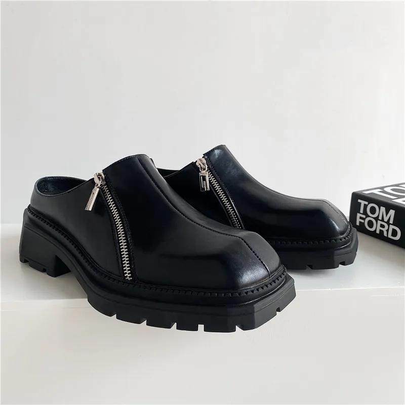 

2025 Лето Новая Обувь Мужские Кожаные Мюли Женские Повседневные Туфли Мюле Квадратный Носок Шлепанцы для Путешествий Ручная Работа Женская Обувь 38 чёрный