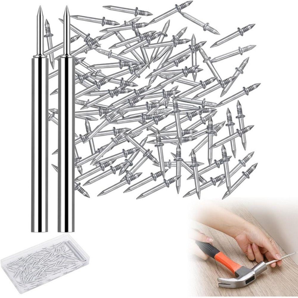 100Pcs with Sleeve Tools Seamless Nails Double Head Zinc Plated Thread Nails Corrosion Resistant Baseboard Trim Nails