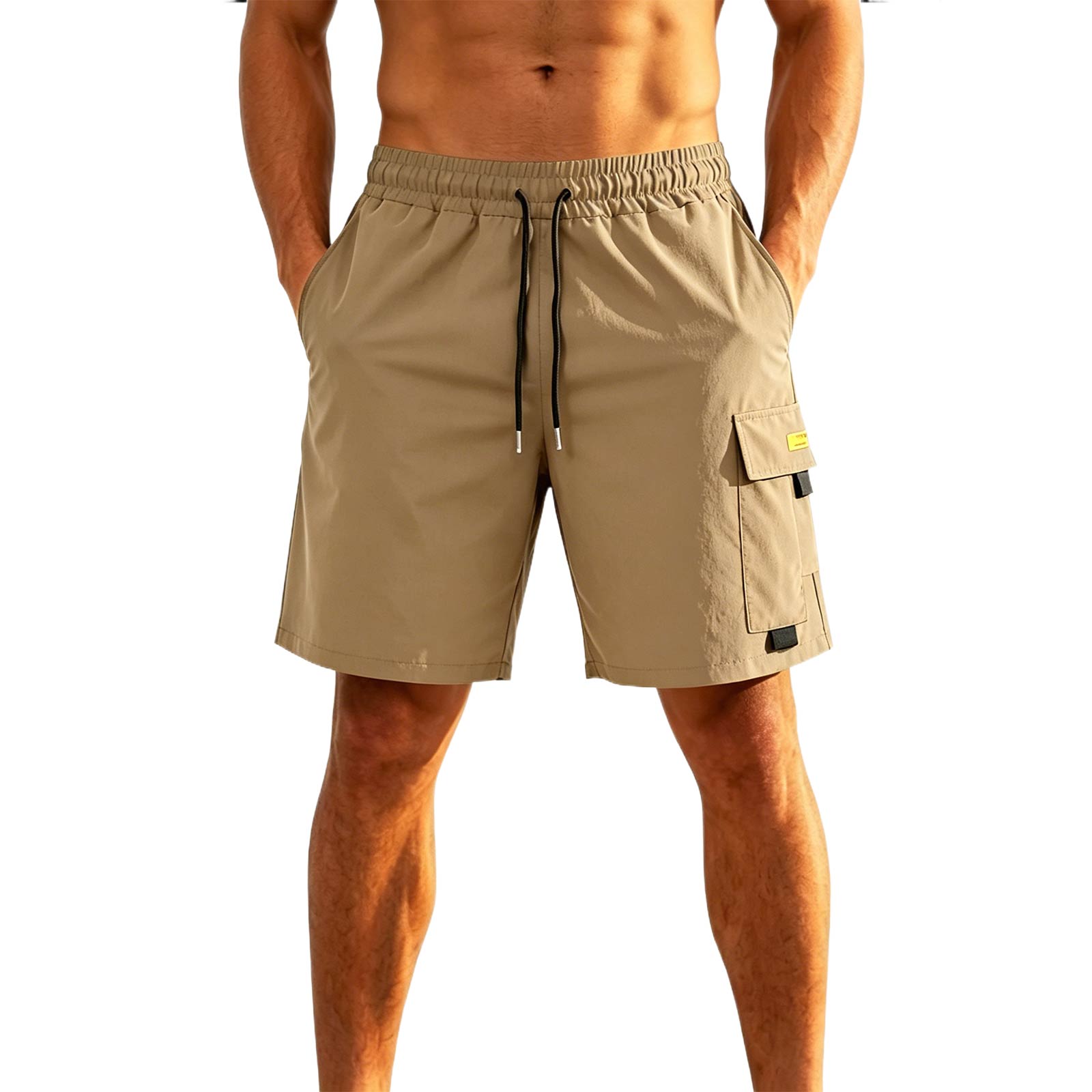 

Men Drawstring Waist Casual Cargo Shorts with Multi Pocket Design Relaxed Fit Lightweight Fabric for Daily Wear XL хакі