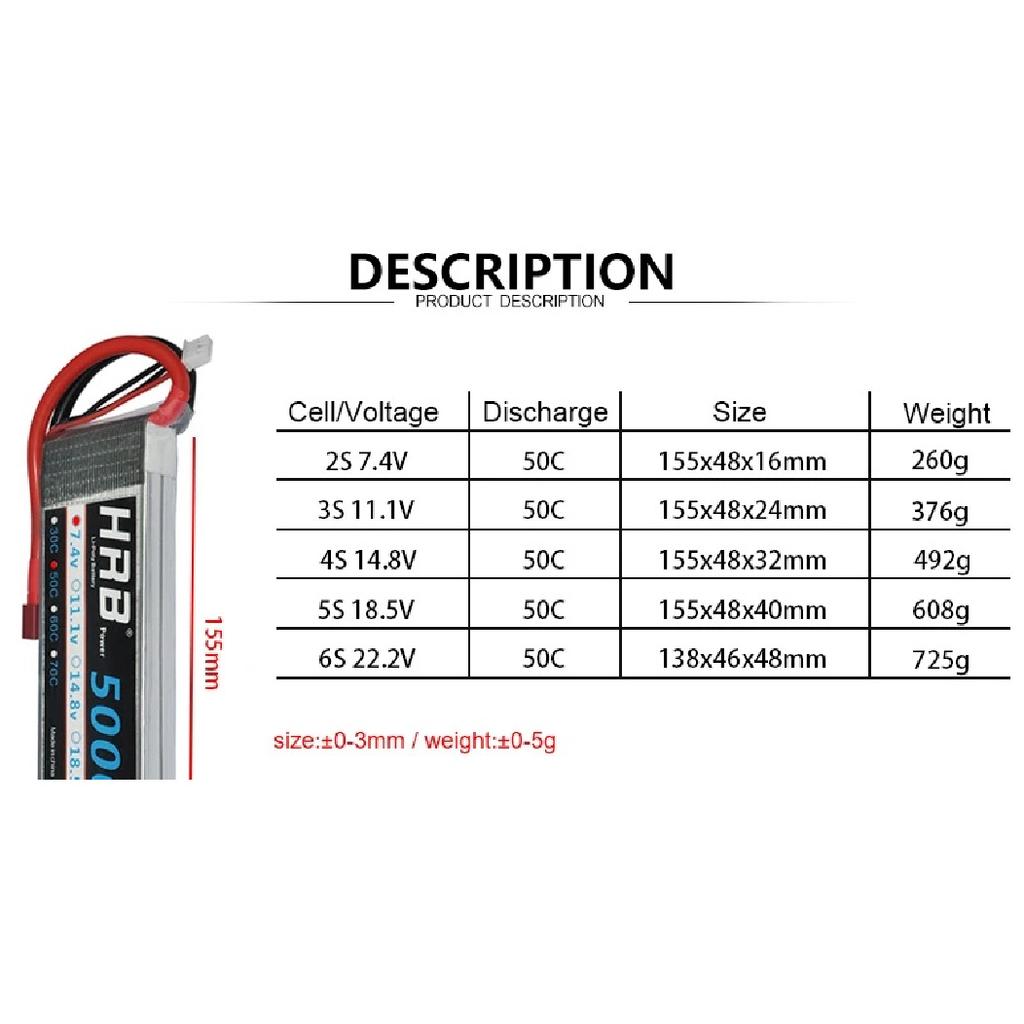 HRB 2S 3S 5S 4S 6S Lipo Baterie 3000mAh 4000mAh 5000mAh 6000mAh 7.4V 11.1V 14.8V 18.5V 22.2V XT60 Deans EC5 FPV Letadla