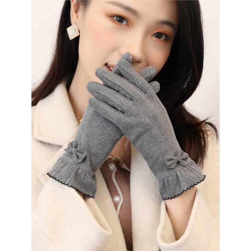 Women's Thin Cotton Touchscreen Cycling Gloves - Windproof, Warm, Velvet-lined for Spring and Autumn