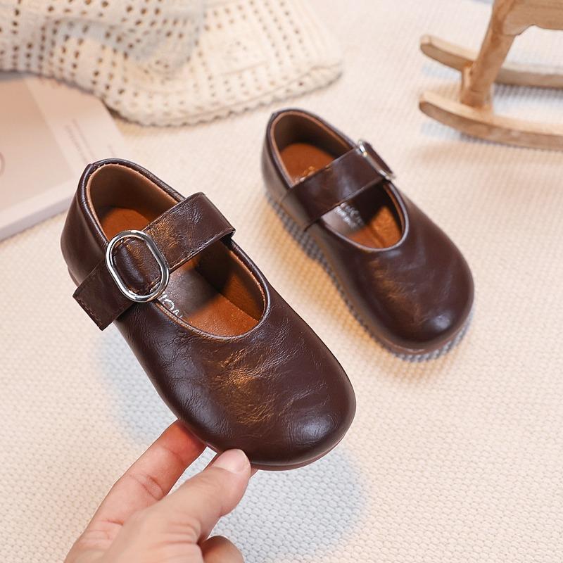 Kids Leather Metal Buckle Mary Jane Flat Shoes