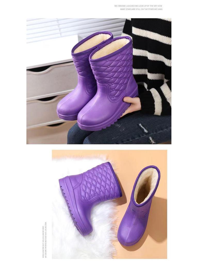 Winter Women's Fleece-Lined Cotton Mid-Calf Waterproof Snow Boots - Non-Slip, Cold-Proof and Warm EVA Rubber