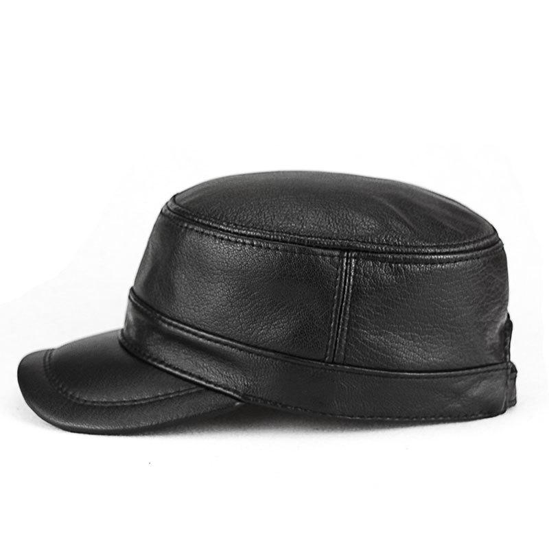 Men's Genuine Leather Flat Cap - Autumn/Winter Baseball Style for Middle-aged & Elderly