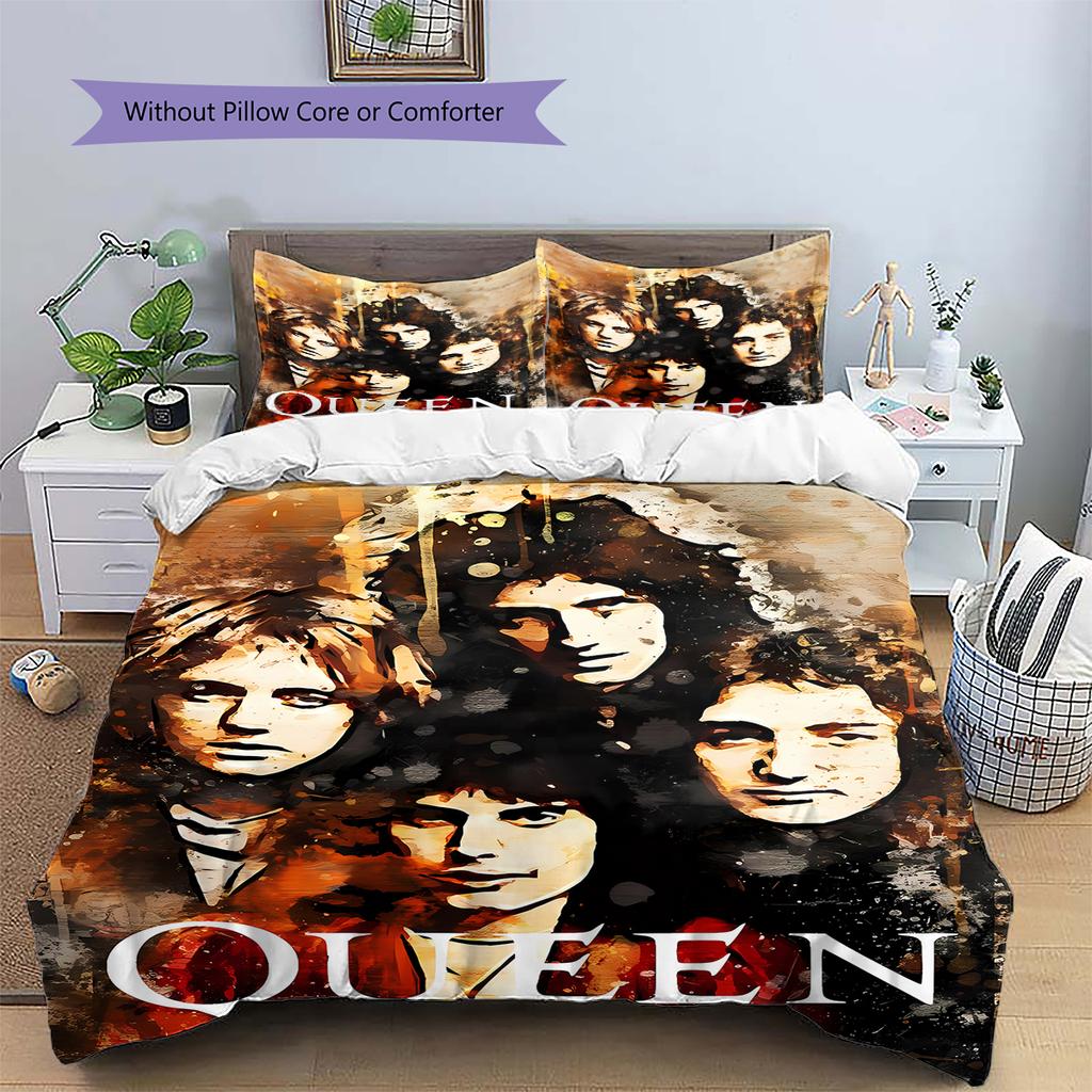 Queen Freddie Mercury Muster Bettwäsche, Steppbett Set Bettbezug Kissenbezug Zuhause Geburtstagsgeschenk (1 Bettbezug + 2 Kissenbezüge, ohne Füllung)