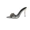 2025 new pointed rhinestones with sandals women's stiletto open-toed black high heels stiletto half slippers outer wear
