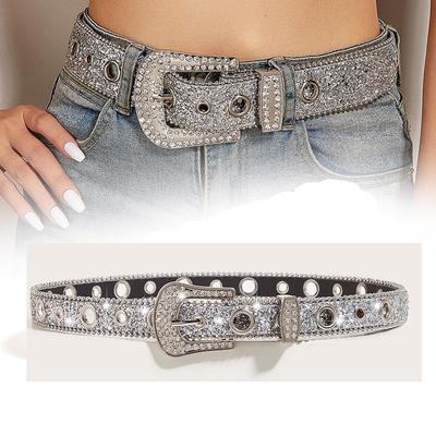 Glänzender Vollstrass-Gürtel für Damen Mädchen, Vintage Cowgirl-Gürtel mit Glitzer Pailletten Diamant Westliche Cowboy-Gürtel für Jeans Rock