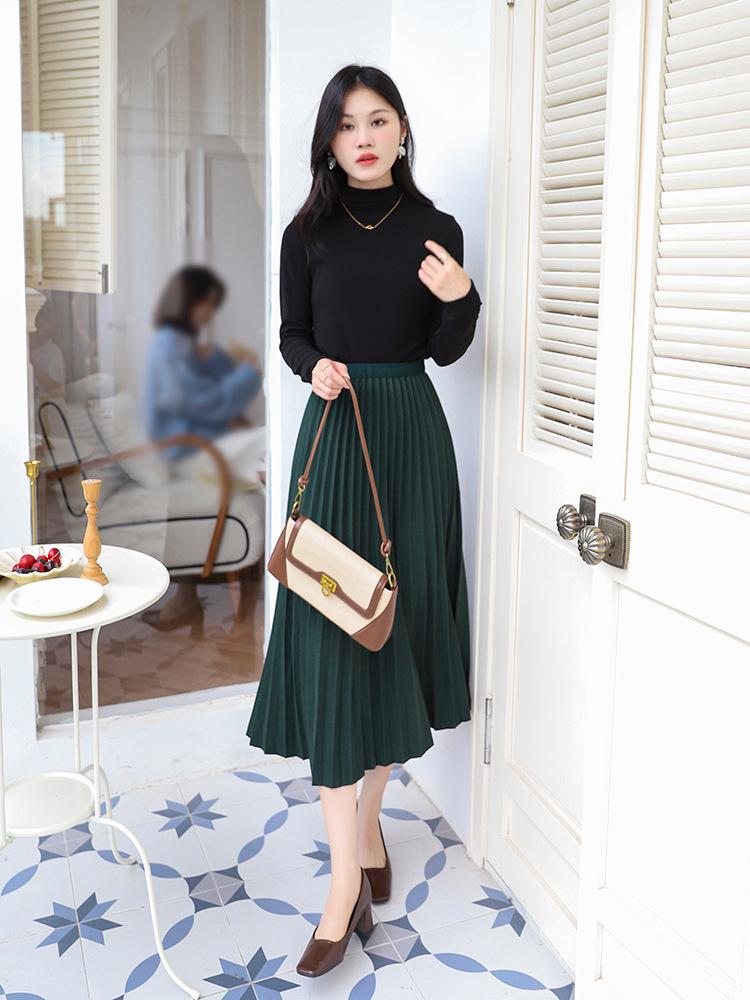 Temperamental Elegant High-Waist Woolen Pleated Skirt - Women's Mid-Length Swing Skirt