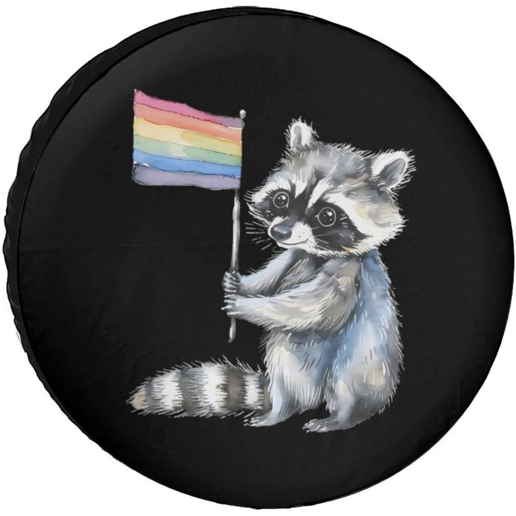 1pc LGBT Proud Raccoon Fashion Spare Tire Cover Waterproof Wheel Covers Car Accessories for Travel Camping