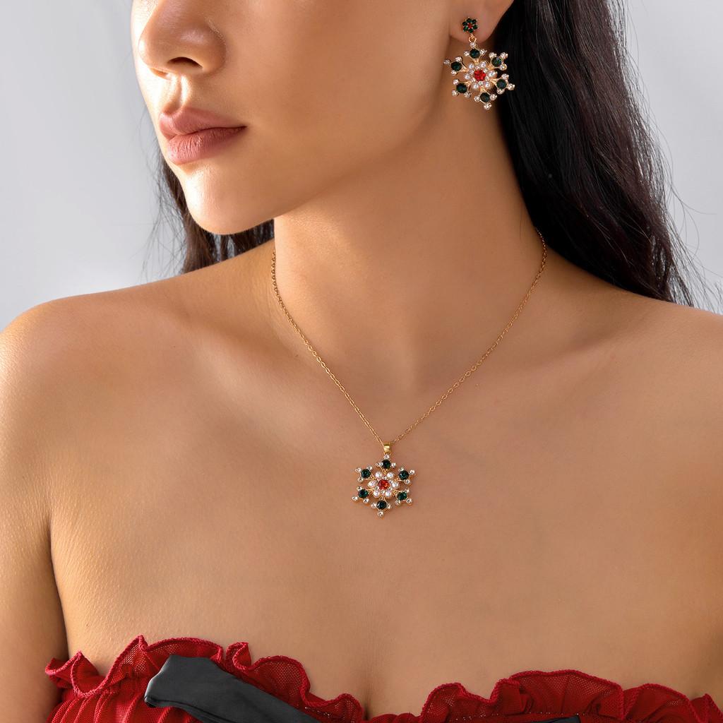 Winter Snowflake Necklace And Earring Set With Alloy Material For Festive Occasions
